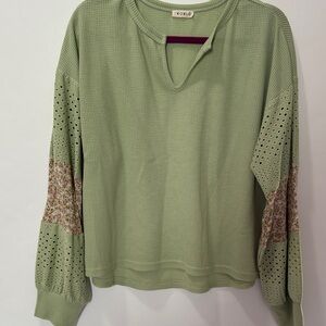Kori Light Green Waffle Knit Top